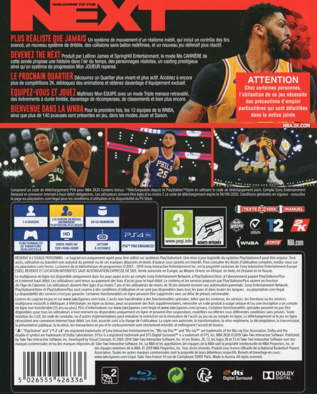 Back Cover for NBA 2K20 (PlayStation 4)