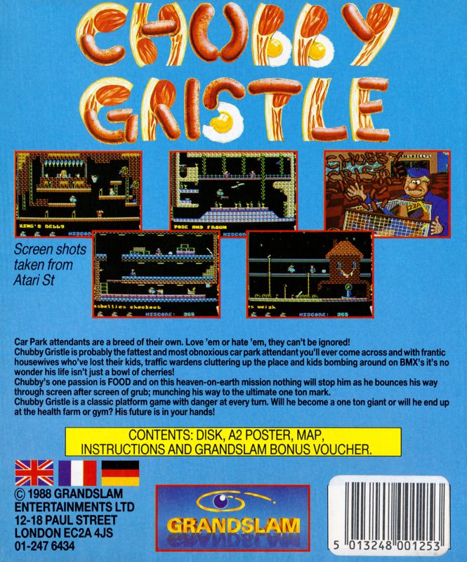 Back Cover for Chubby Gristle (Amiga)