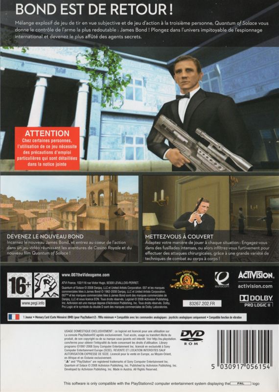 Back Cover for 007: Quantum of Solace (PlayStation 2)