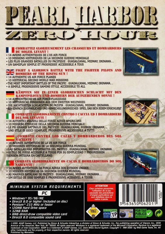 Back Cover for Pearl Harbor: Zero Hour (Windows)