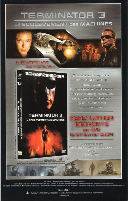 Manual for Terminator 3: Rise of the Machines (PlayStation 2): Back