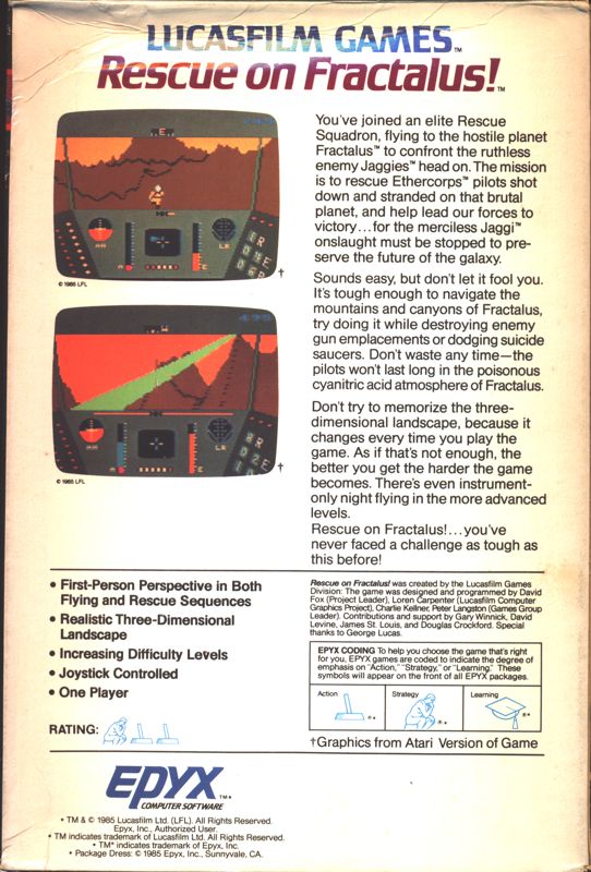 Back Cover for Rescue on Fractalus! (TRS-80 CoCo)