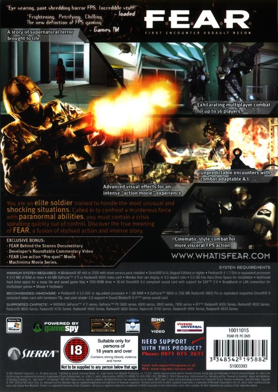 Back Cover for F.E.A.R.: First Encounter Assault Recon (Windows)