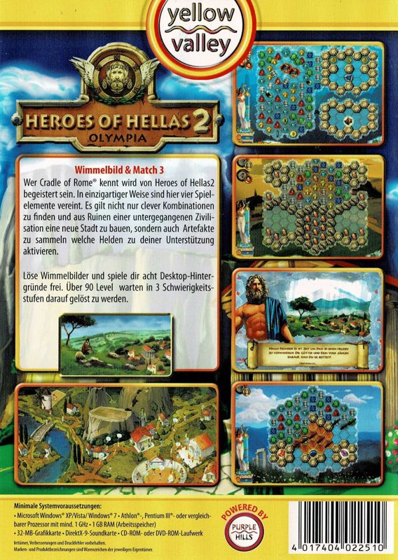 Back Cover for Heroes of Hellas 2: Olympia (Windows) (Yellow Valley release)