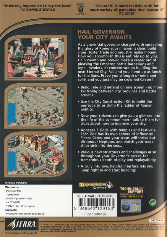 Back Cover for Caesar III (Windows) (BestSeller Series release)