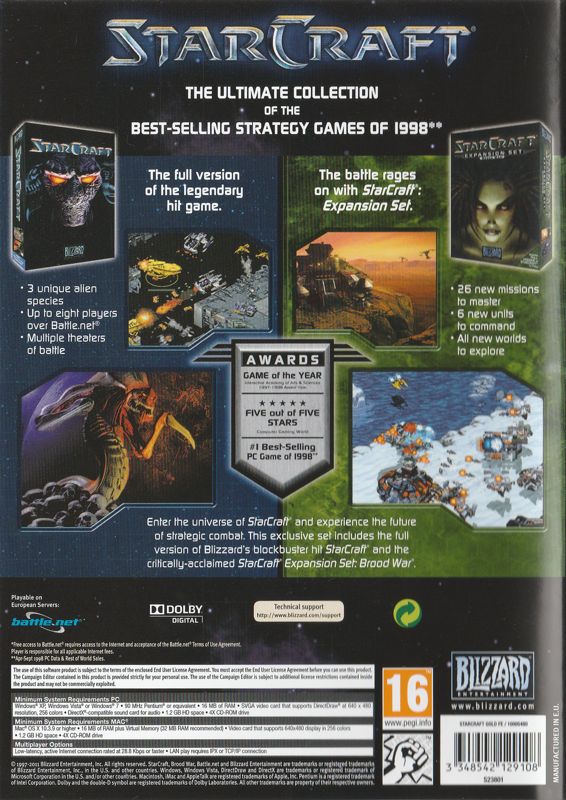 Back Cover for StarCraft: Anthology (Macintosh and Windows) (2011 general European release)