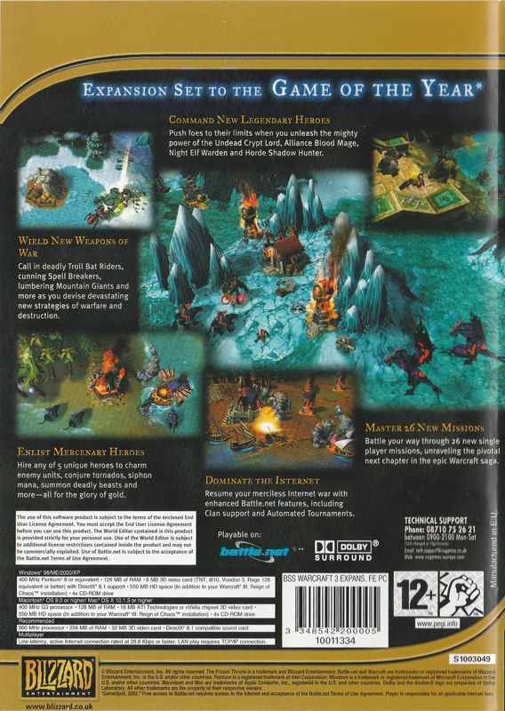Back Cover for WarCraft III: The Frozen Throne (Macintosh and Windows) (BestSeller Series release (2005; includes patch 1.18a))