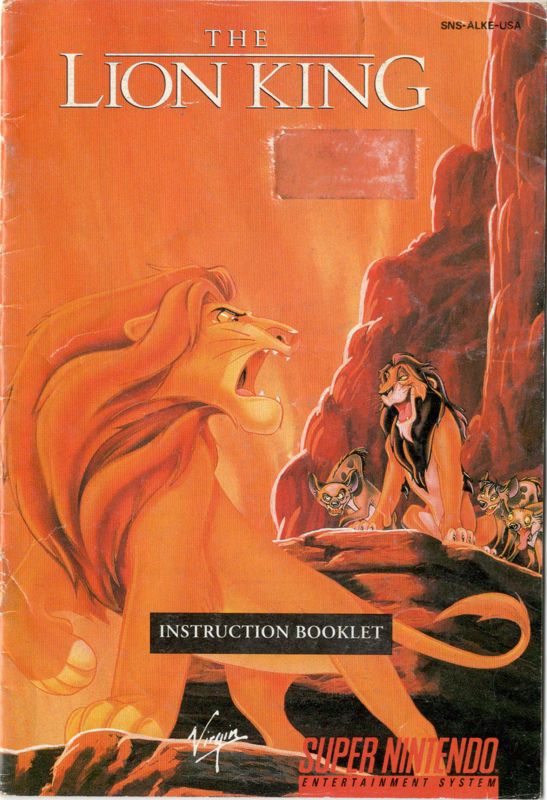 Manual for The Lion King (SNES): Front