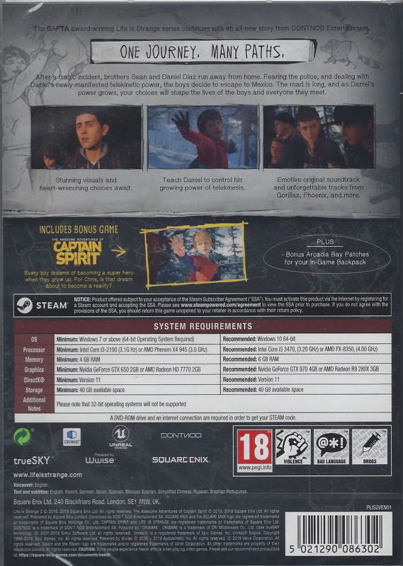 Back Cover for Life Is Strange 2 (Windows)