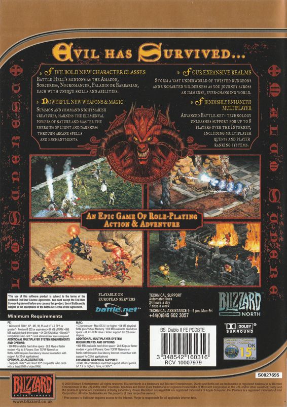 Back Cover for Diablo II (Macintosh and Windows) (BestSeller Series release (2003, with ELSPA rating))