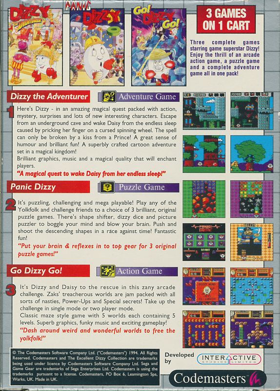 Back Cover for The Excellent Dizzy Collection (Game Gear)