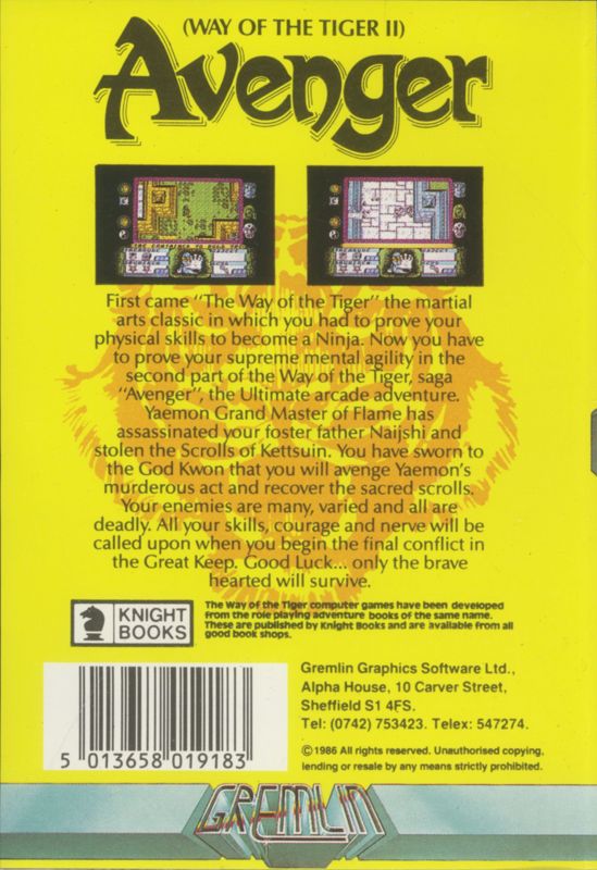 Back Cover for Avenger (ZX Spectrum)