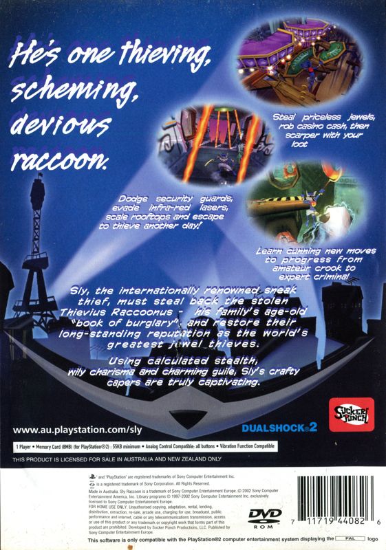 Back Cover for Sly Cooper and the Thievius Raccoonus (PlayStation 2)