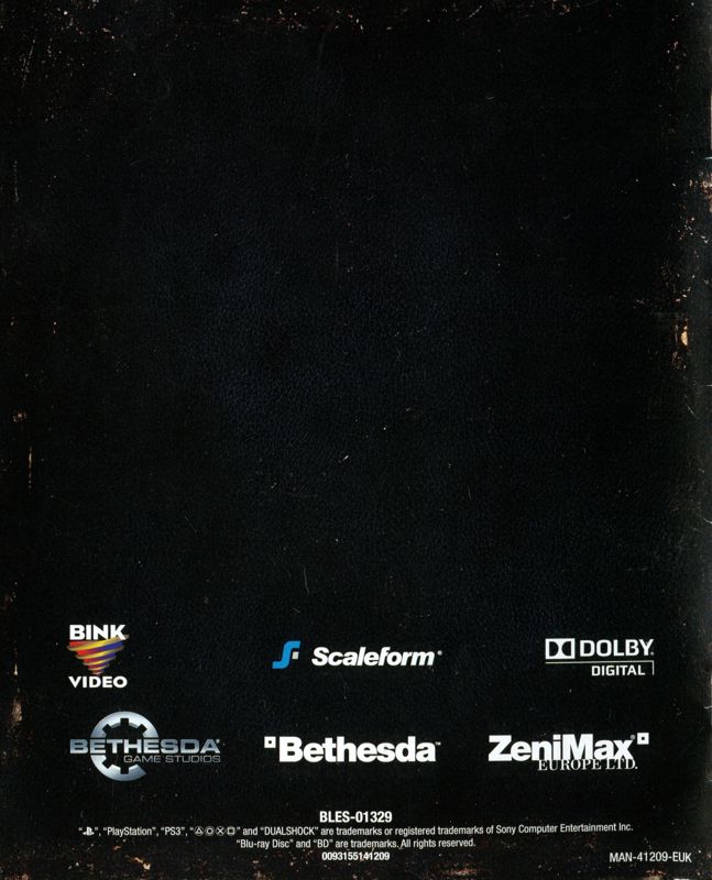 Manual for The Elder Scrolls V: Skyrim (PlayStation 3): Back