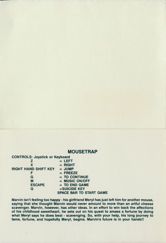 Inside Cover for Mouse Trap (Commodore 64): Left