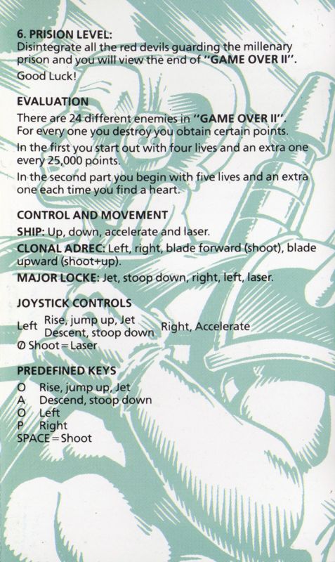 Inside Cover for Game Over II (Commodore 64): side A, III