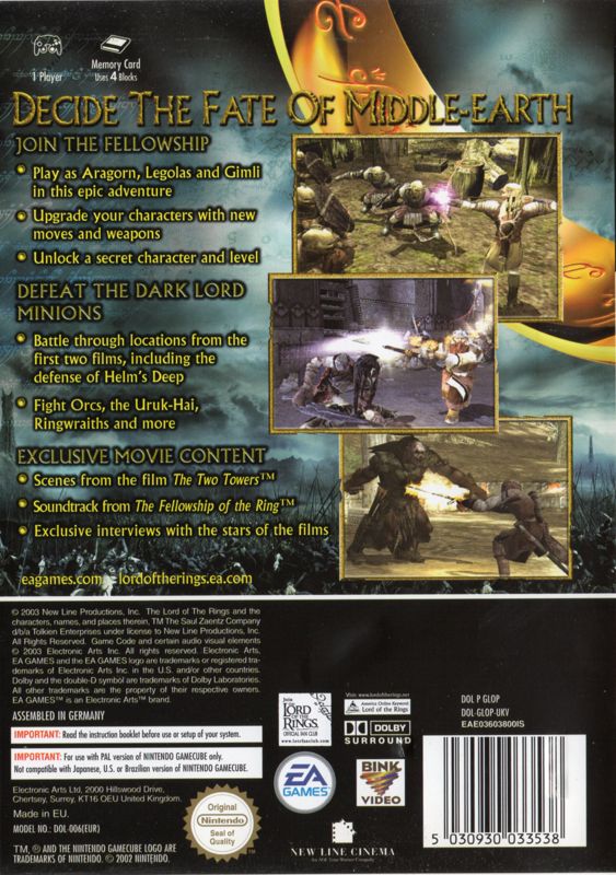Back Cover for The Lord of the Rings: The Two Towers (GameCube)