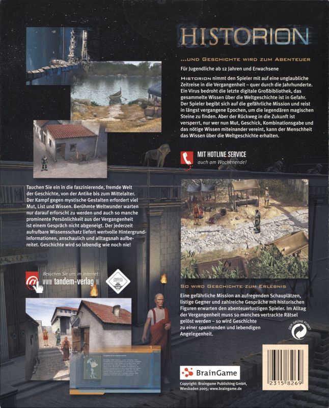 Back Cover for Historion (Windows) (Tandem Verlag release)
