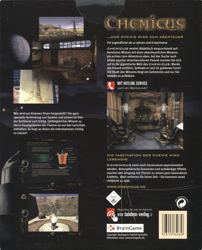 Back Cover for Chemicus: Journey to the Other Side (Macintosh and Windows) (Tandem Verlag release)