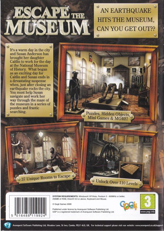 Back Cover for Escape the Museum (Windows) (GSP release)