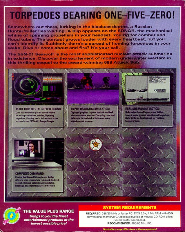 Back Cover for SSN-21 Seawolf (DOS) (Value Plus Software CD-ROM release)