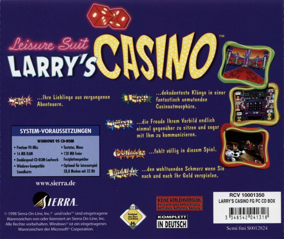 Other for Leisure Suit Larry: Ultimate Pleasure Pack (DOS and Windows and Windows 3.x): Jewel Case Leisure Suit Larry's Casino - Back