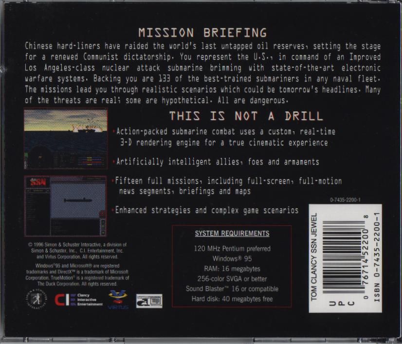 Back Cover for Tom Clancy's SSN (Windows)