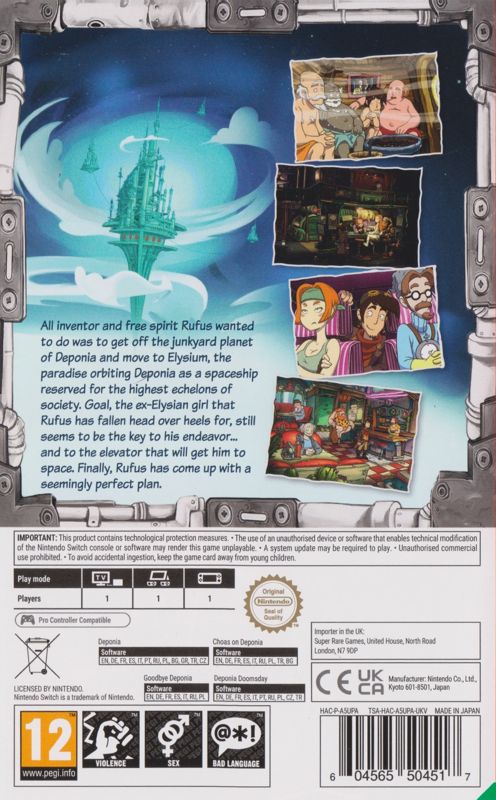 Back Cover for Deponia Collection (Nintendo Switch) (SRG #57 release)