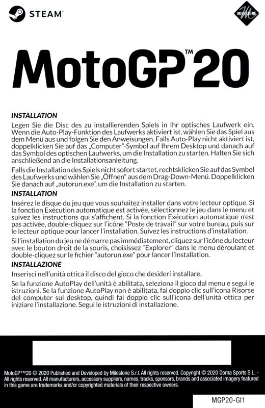 Other for MotoGP 20 (Windows): Installation Info with Game Code