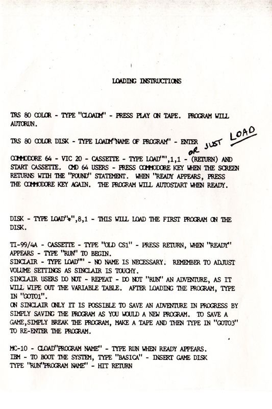 Reference Card for Pyramid (TRS-80)