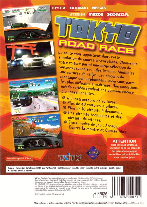 Back Cover for Tokyo Road Race (PlayStation 2)