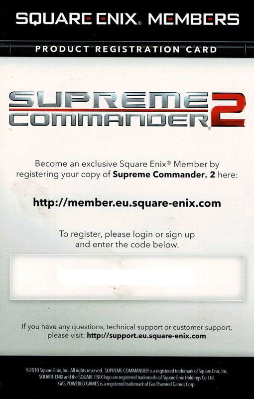 Extras for Supreme Commander 2 (Windows): Registration - Back