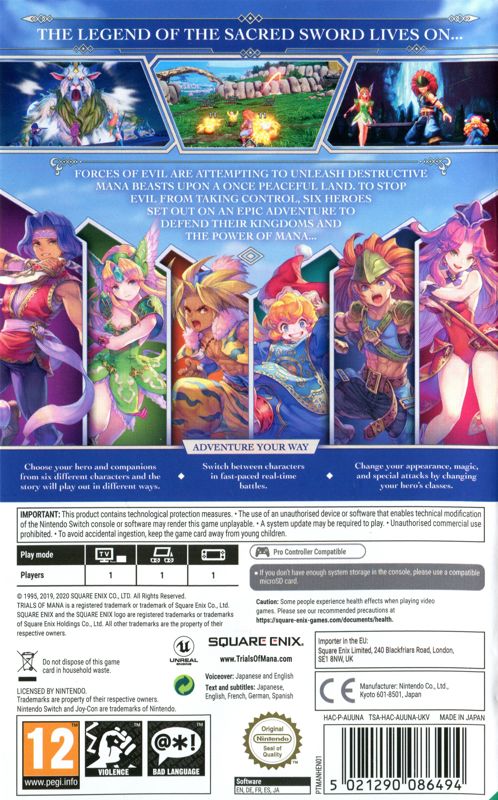 Back Cover for Trials of Mana (Nintendo Switch)