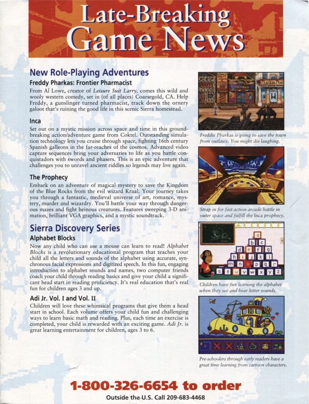 Advertisement for Pepper's Adventures in Time (DOS and Windows 3.x) (Alternate system requirements sticker and disk cover art): Product News - Front
