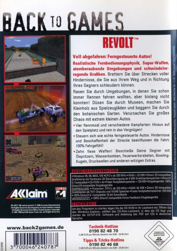 Back Cover for Re-Volt (Windows) (Back to Games release)