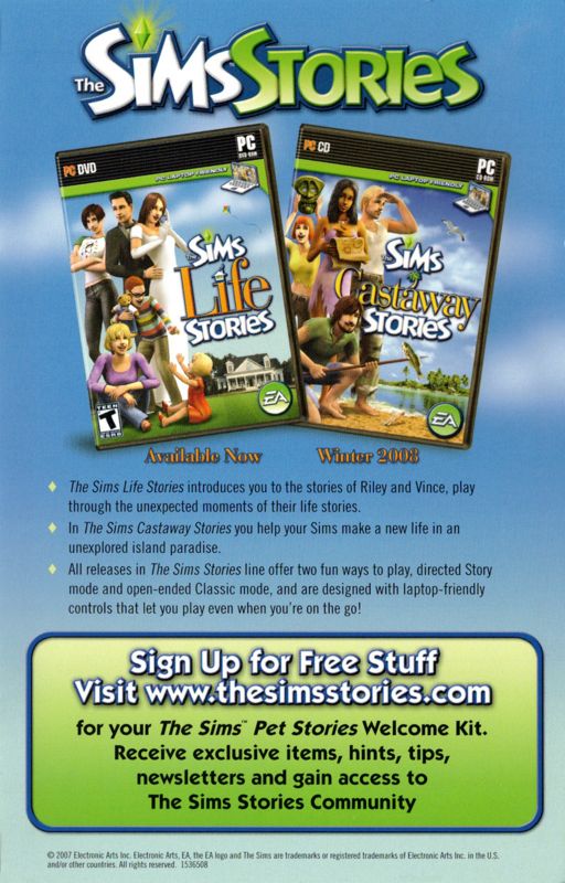 Advertisement for The Sims: Pet Stories (Windows): Front