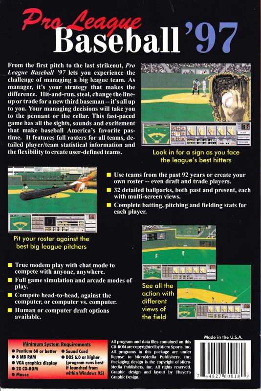 Back Cover for Pro League Baseball '97 (DOS) (MicroMedia release)