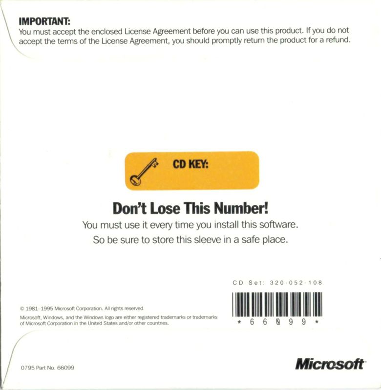 Other for Microsoft Plus! Companion for Windows 95 (included game) (Windows): Paper Sleeve - Back