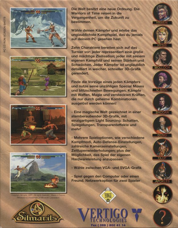 Back Cover for Time Warriors (DOS and Windows)