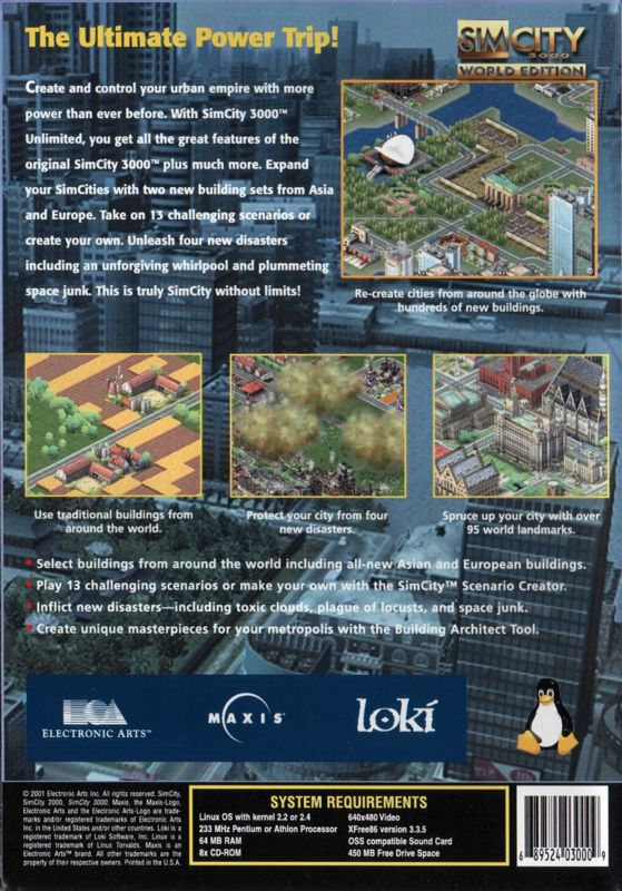 Back Cover for SimCity 3000 Unlimited (Linux)