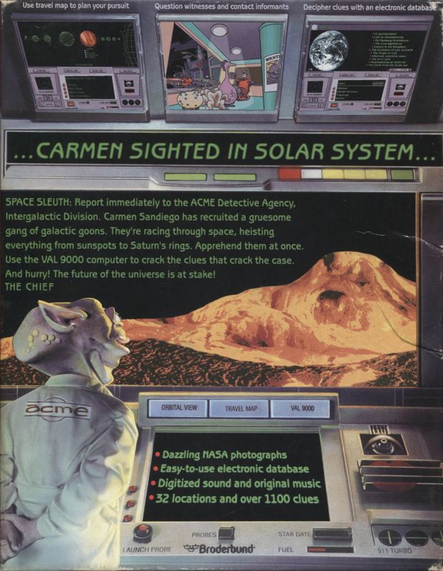 Back Cover for Where in Space Is Carmen Sandiego?: Deluxe (DOS) (Alternate release without VAL 9000 sticker)