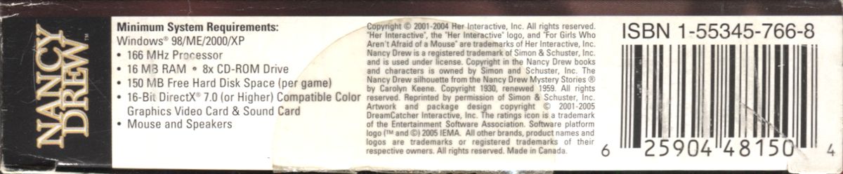 Spine/Sides for Nancy Drew: 75th Anniversary Edition (Limited Edition) (Windows) (Alternate release): Bottom