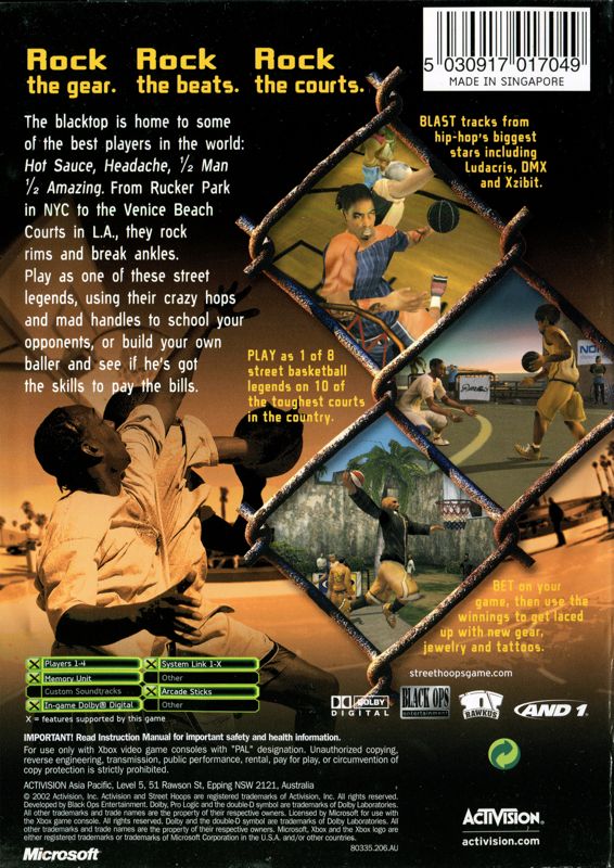 Back Cover for Street Hoops (Xbox)