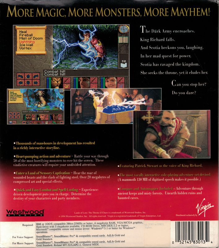 Back Cover for Lands of Lore: The Throne of Chaos (DOS) (CD-ROM version)