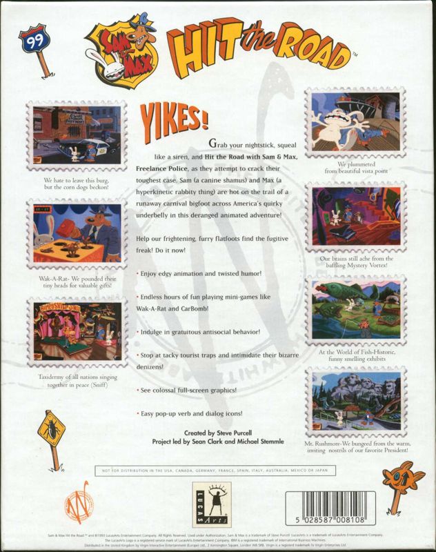 Back Cover for Sam & Max: Hit the Road (DOS) (White Label release)