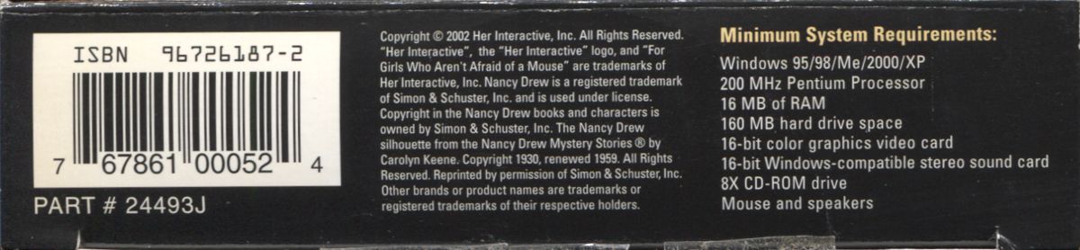 Spine/Sides for Nancy Drew: Ghost Dogs of Moon Lake (Windows): Bottom