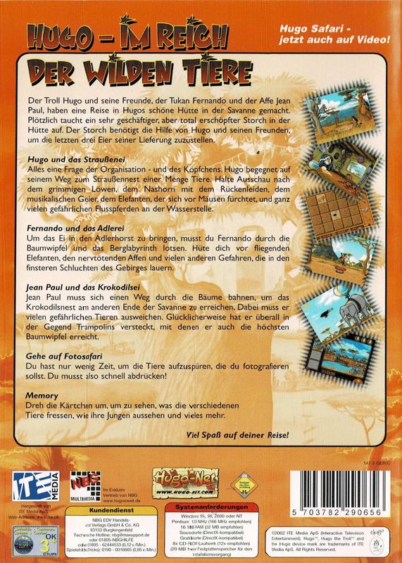 Back Cover for Hugo: Heroes of the Savannah (Windows) (Re-release)