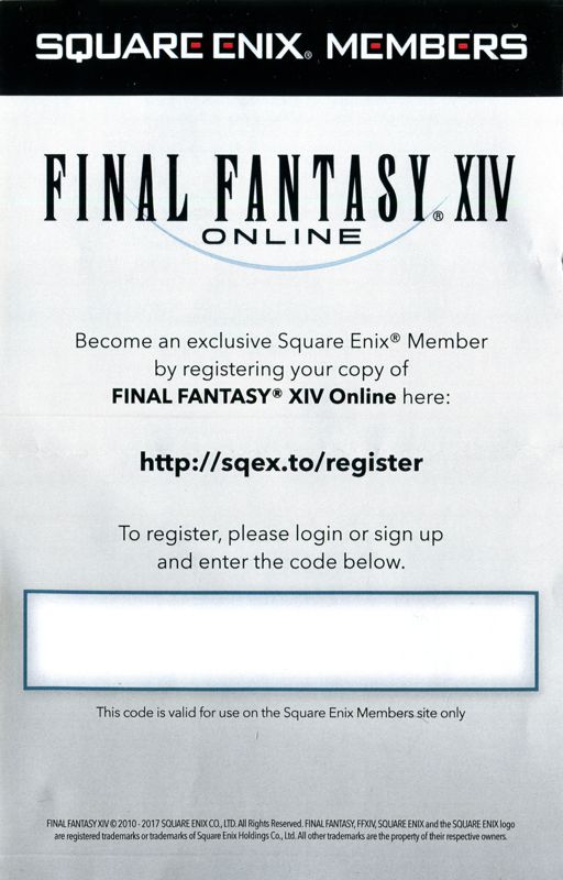 Extras for Final Fantasy XIV Online: Complete Edition (Windows): Registration flyer - front