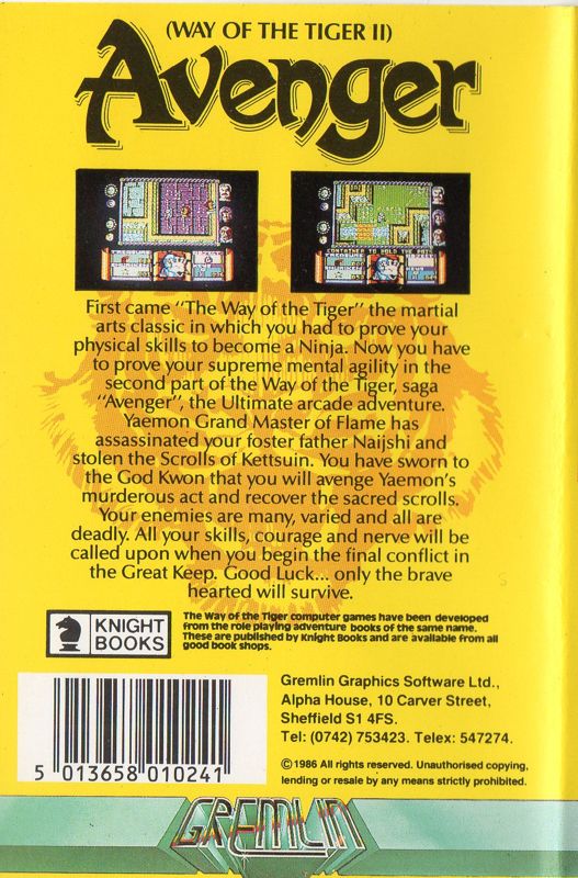Back Cover for Avenger (Amstrad CPC)