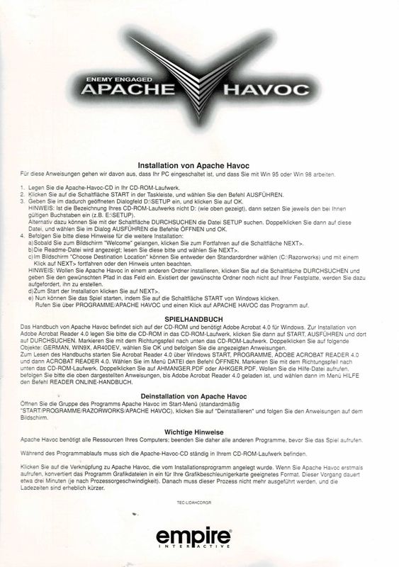 Extras for Enemy Engaged: Apache/Havoc (Windows) (Hammer Preis! release): Install Instructions